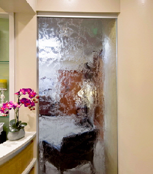 Ocean tempered textured glue chip glass room divider